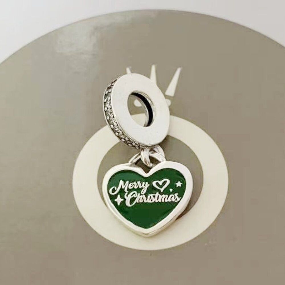 Pandora Double Sided Candy Cane Heart Merry Christmas Dangle Charm